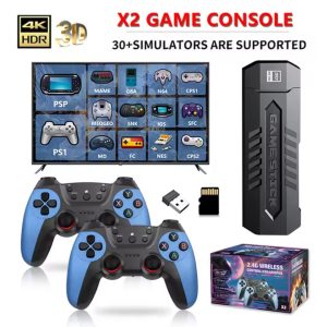V42 Wireless Controller Retro Game Stick 4K Video Game Console 40000 (Blue)